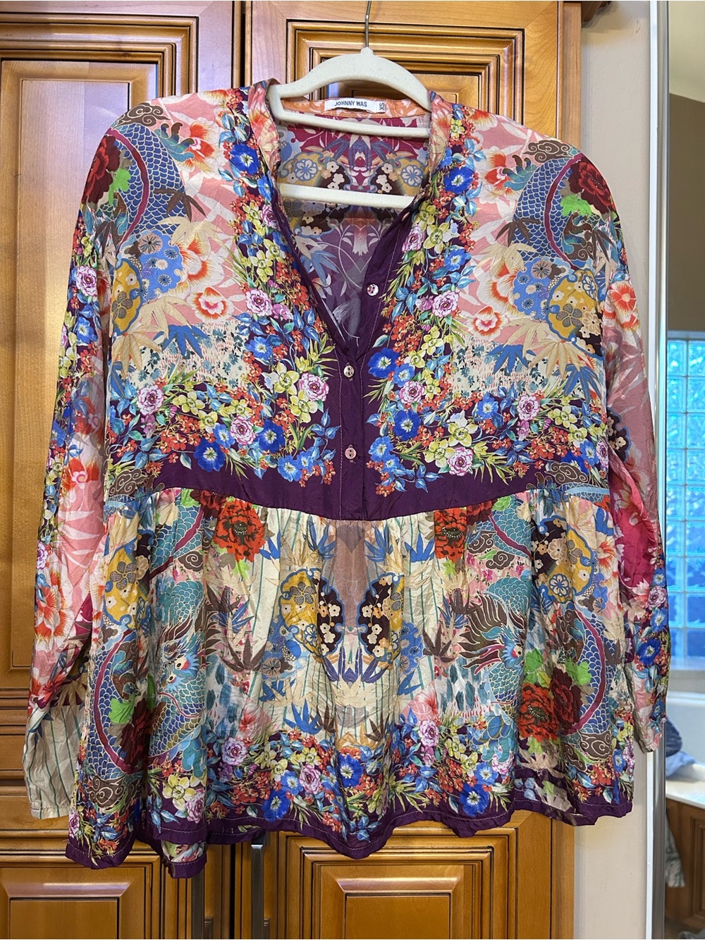 Johnny Was Purple Floral Mixed-Print Silk Women’s Blouse